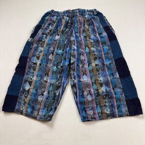 Ixchel Mens Blue Ikat Patchwork Corduroy Shorts Guatemala Cotton Large
